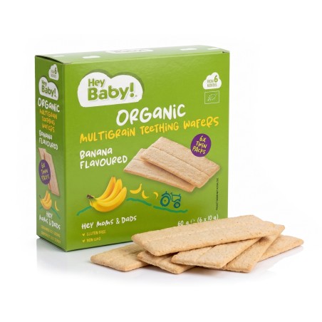 WIELOZIARNISTE WAFELKI NA ZĄBKOWANIE BANANOWE 6MC+ BIO 60G HEYBABY