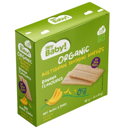 WIELOZIARNISTE WAFELKI NA ZĄBKOWANIE BANANOWE 6MC+ BIO 60G [HEYBABY]