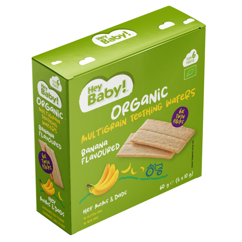 WIELOZIARNISTE WAFELKI NA ZĄBKOWANIE BANANOWE 6MC+ BIO 60G HEYBABY