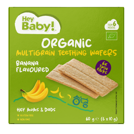 WIELOZIARNISTE WAFELKI NA ZĄBKOWANIE BANANOWE 6MC+ BIO 60G HEYBABY